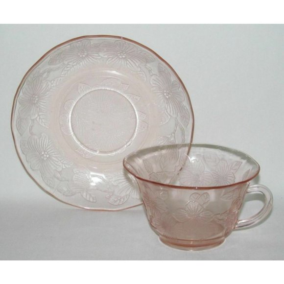 MacBeth Evans Glass DOGWOOD Pink Thin Cup and Saucer Set - Picture 2 of 2
